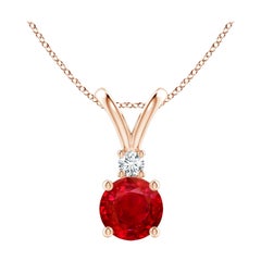 ANGARA Natural Round 1ct Ruby Solitaire Diamond Pendant in 14K Rose Gold