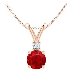 ANGARA Natürlicher runder 1 Karat Rubin Solitär Diamant-Anhänger aus 14 Karat Roségold