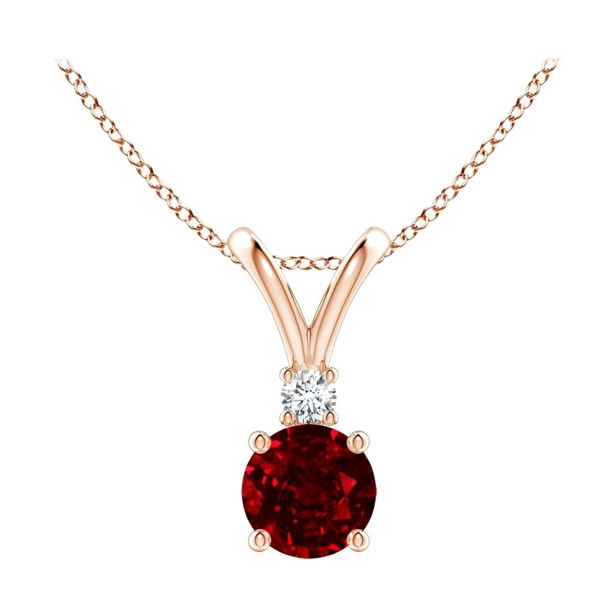 ANGARA Natural Round 0.60ct Ruby Solitaire Diamond Pendant in 14K Rose Gold
