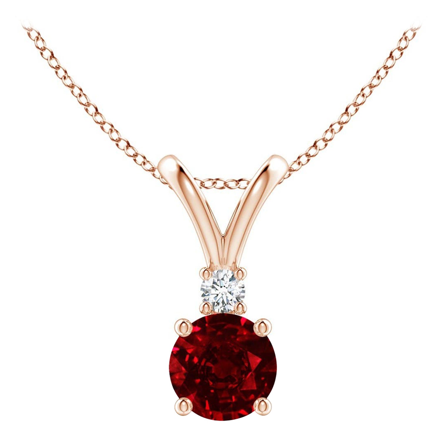 ANGARA Colgante de diamante solitario de rubí redondo natural de 0,60 ct en oro rosa de 14 quilates