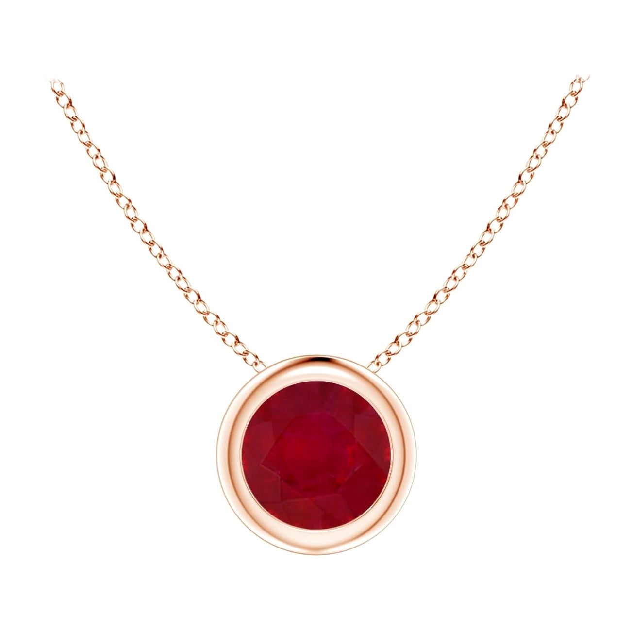 Natural Round Ruby Solitaire Pendant in 14K Rose Gold (Size-5mm) For Sale