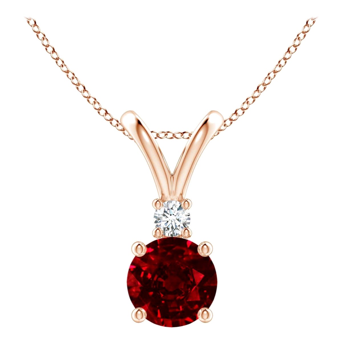 ANGARA Natural Round 1ct Ruby Solitaire Diamond Pendant in 14K Rose Gold For Sale