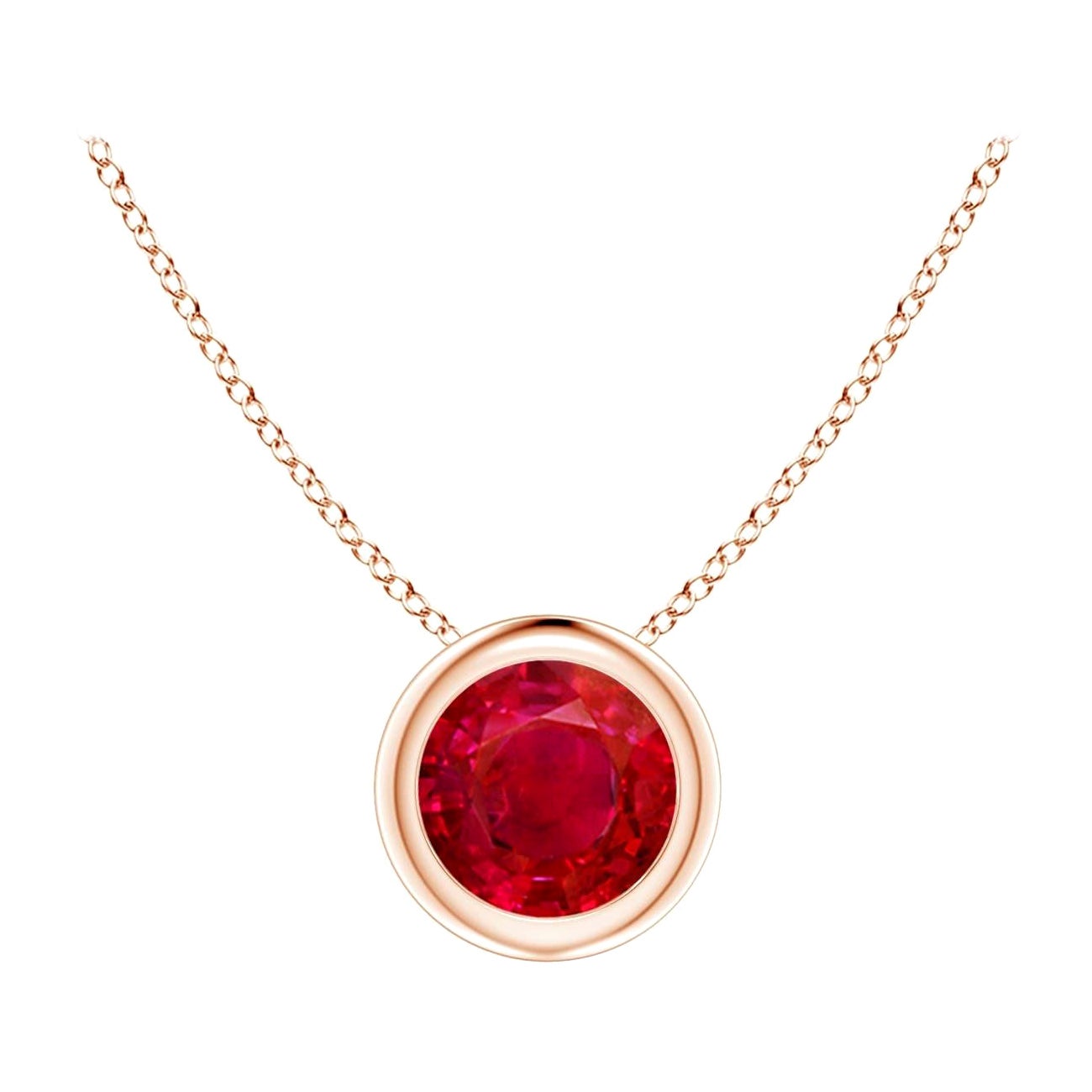 Natural Round Ruby Solitaire Pendant in 14K Rose Gold (Size-5mm) For Sale