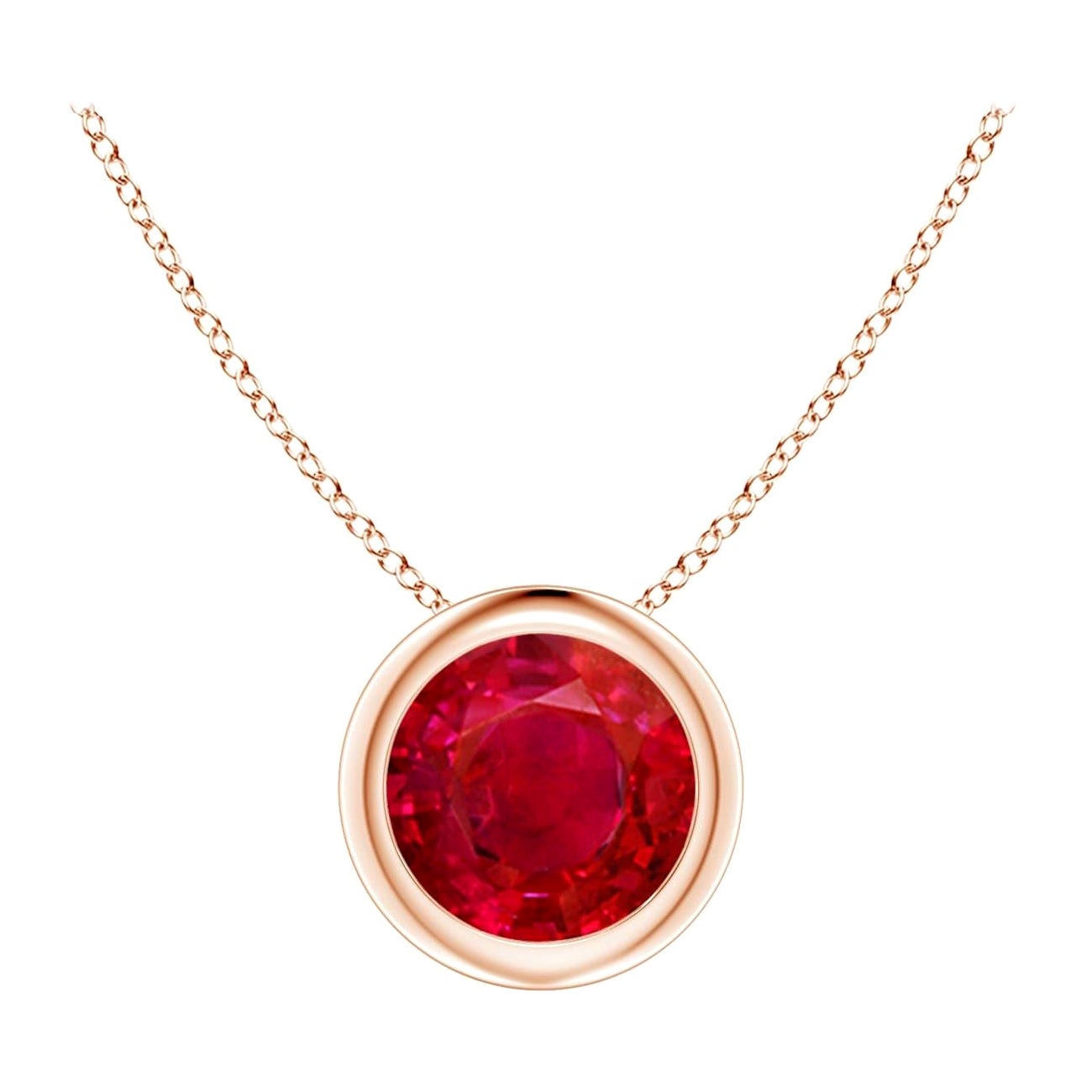 Natural Round Ruby Solitaire Pendant in 14K Rose Gold (Size-6mm) For Sale
