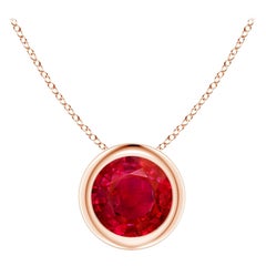 Pendentif solitaire en or rose 14 carats avec rubis rond naturel (taille 6 mm)