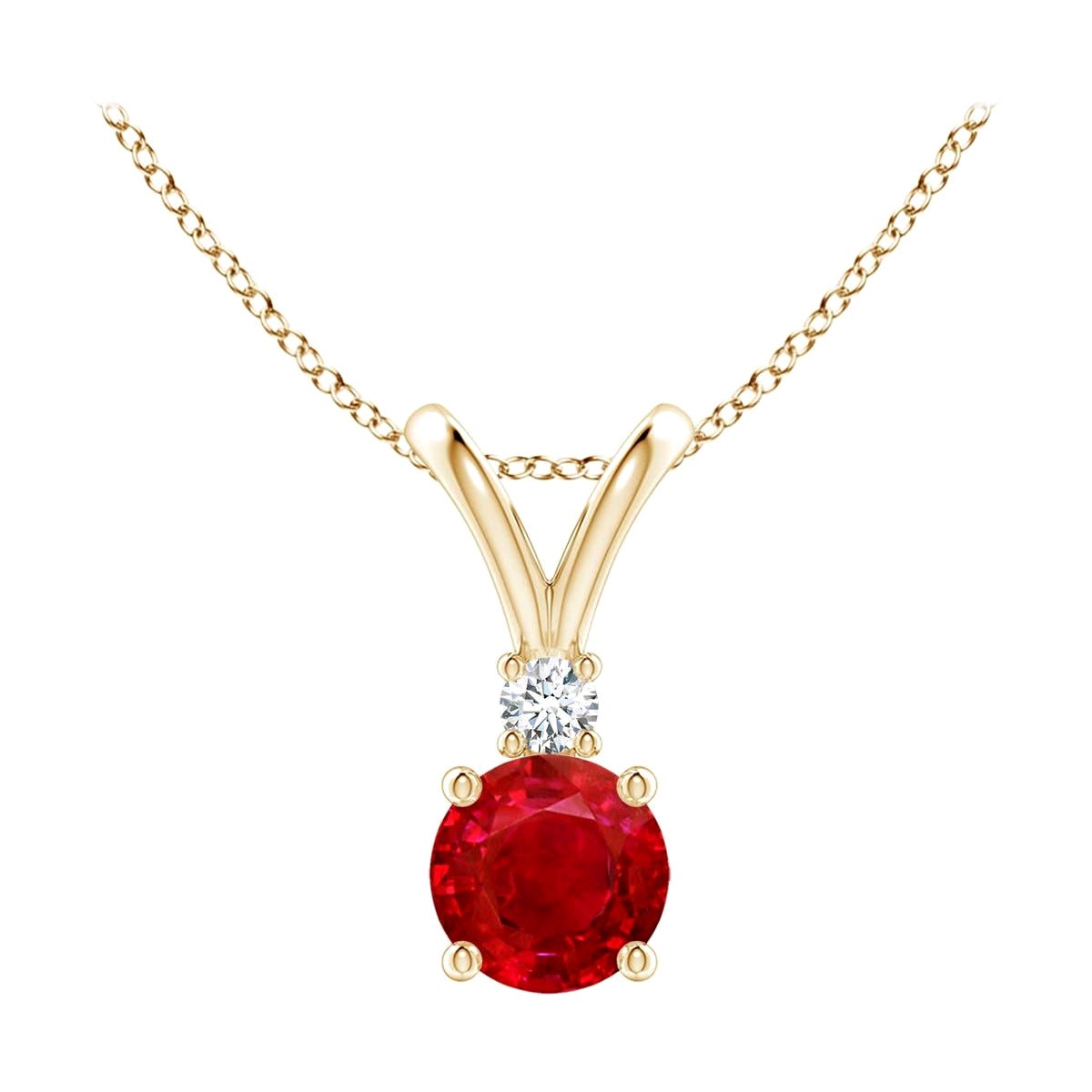 ANGARA Natural Round 0.60ct Ruby Solitaire Pendant with Diamond in Yellow Gold For Sale