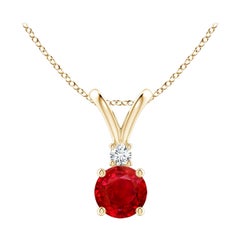 ANGARA Pendentif solitaire en or jaune avec rubis rond naturel de 0,60 carat et diamants