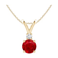 ANGARA Natural Round 0.85ct Ruby Solitaire Pendant with Diamond in Yellow Gold
