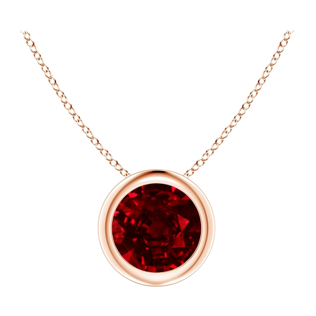 Natural Round Ruby Solitaire Pendant in 14K Rose Gold (Size-6mm) For Sale