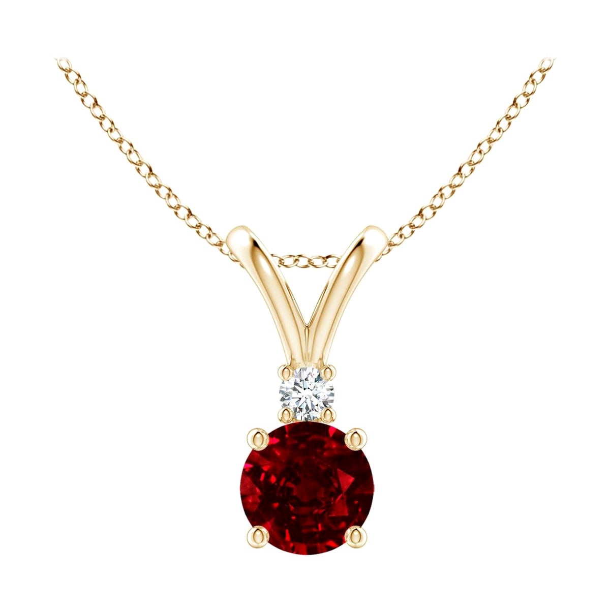 ANGARA Natural Round 0.60ct Ruby Solitaire Pendant with Diamond in Yellow Gold For Sale