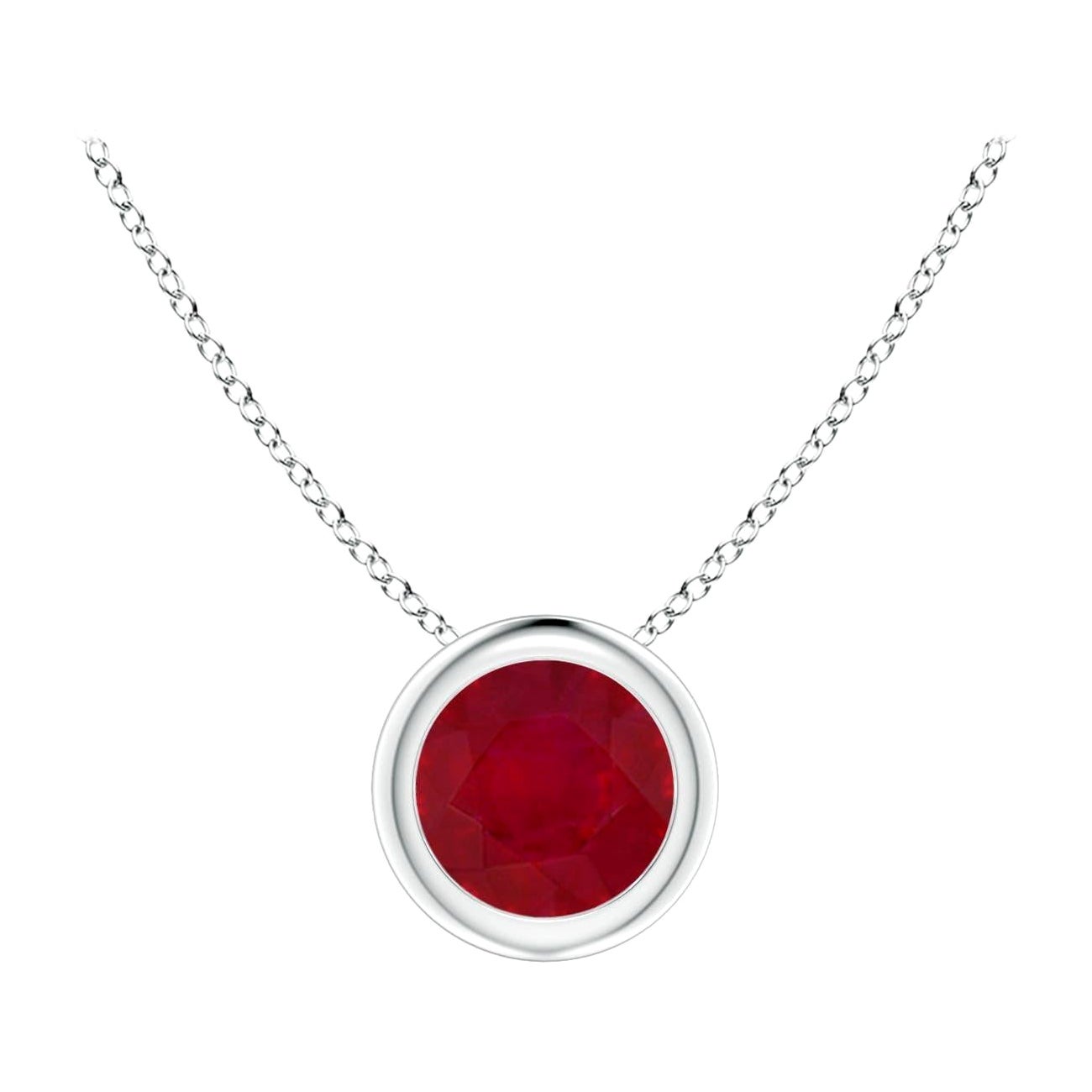 Natural Round Ruby Solitaire Pendant in 14K White Gold (Size-5mm) For Sale