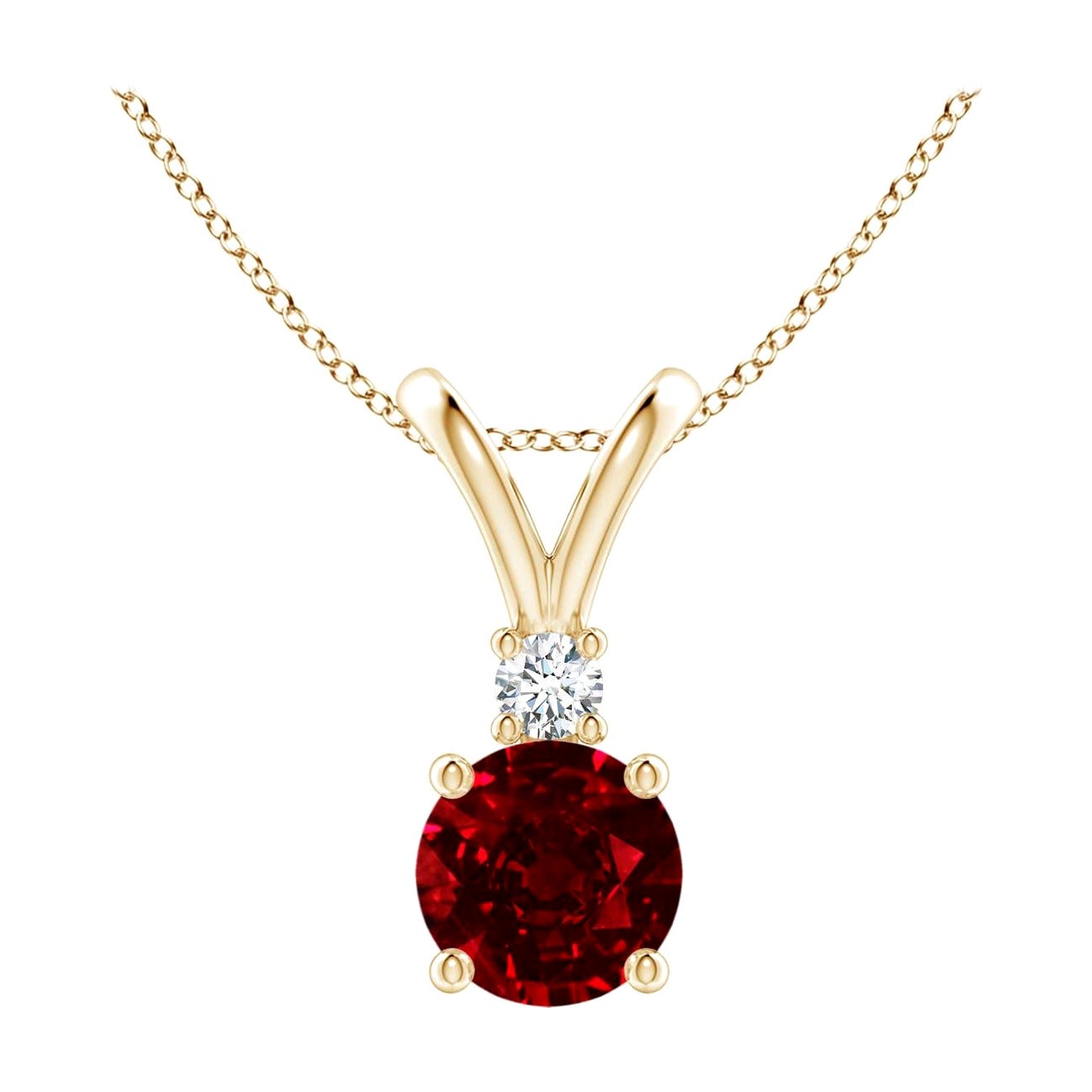 ANGARA Natural Round 1ct Ruby Solitaire Pendant with Diamond in Yellow Gold For Sale