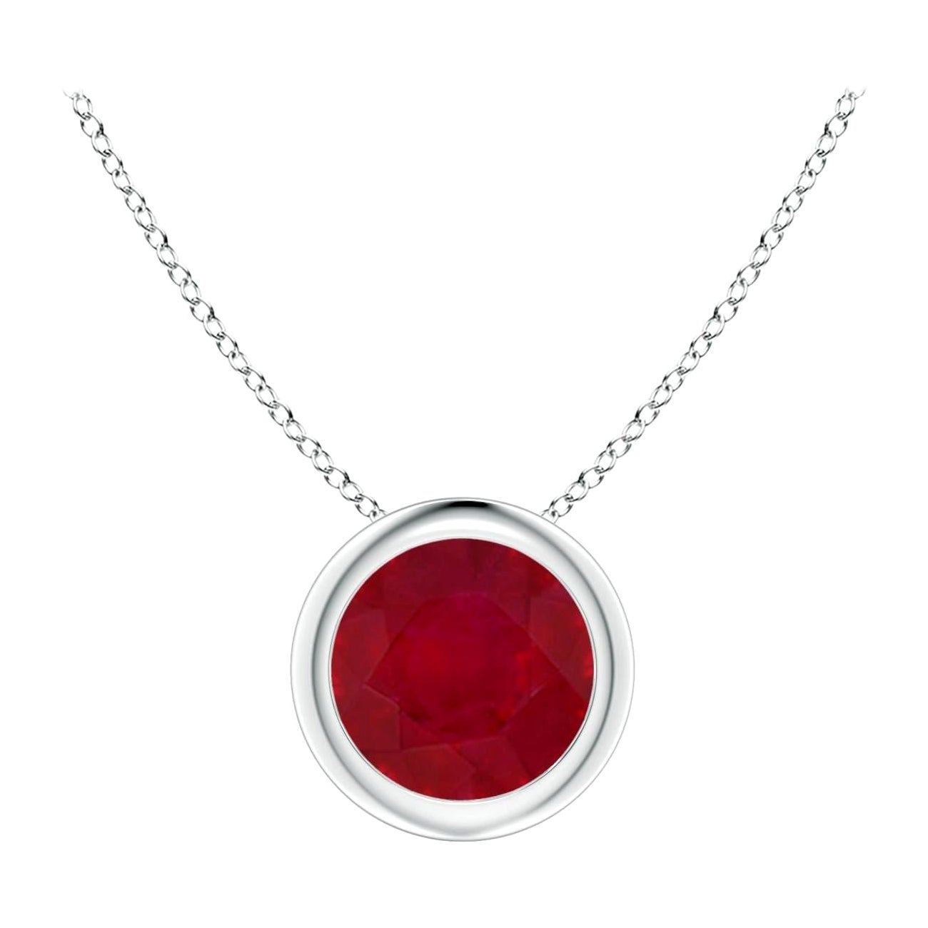 Natural Round Ruby Solitaire Pendant in Platinum (Size-6mm) For Sale