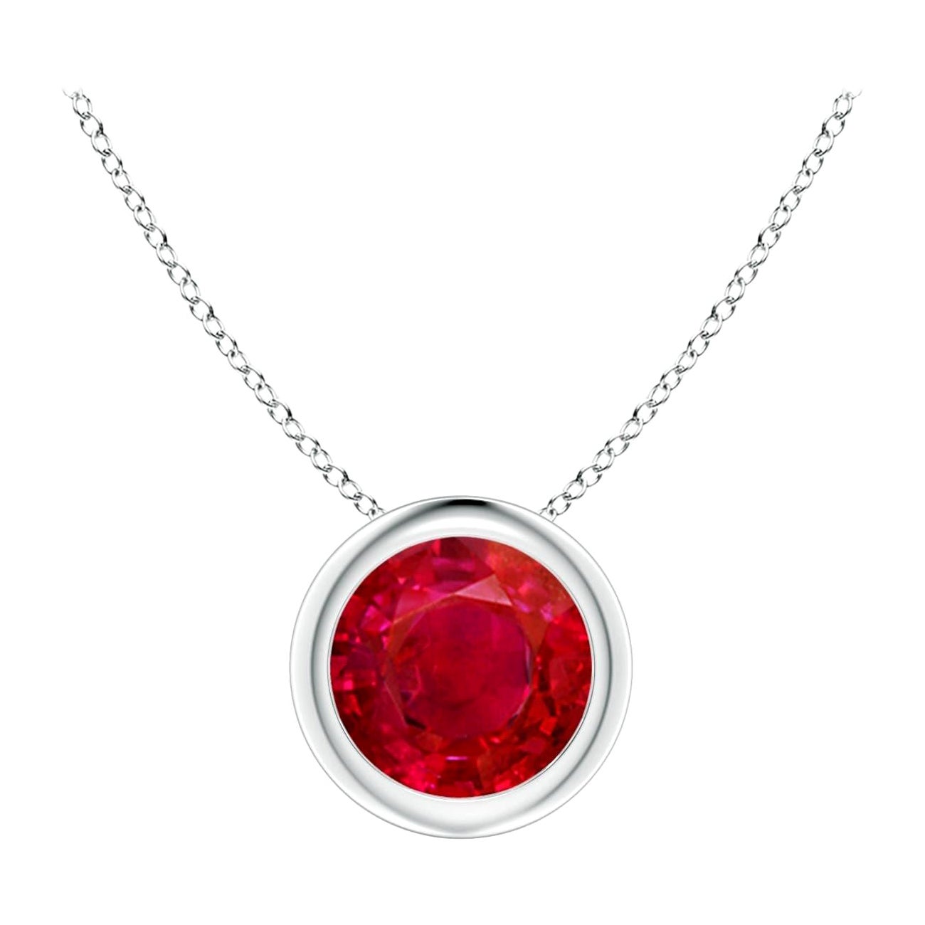 Natural Round Ruby Solitaire Pendant in 14K White Gold (Size-6mm) For Sale