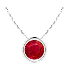 Natural Round Ruby Solitaire Pendant in 14K White Gold (Size-6mm)