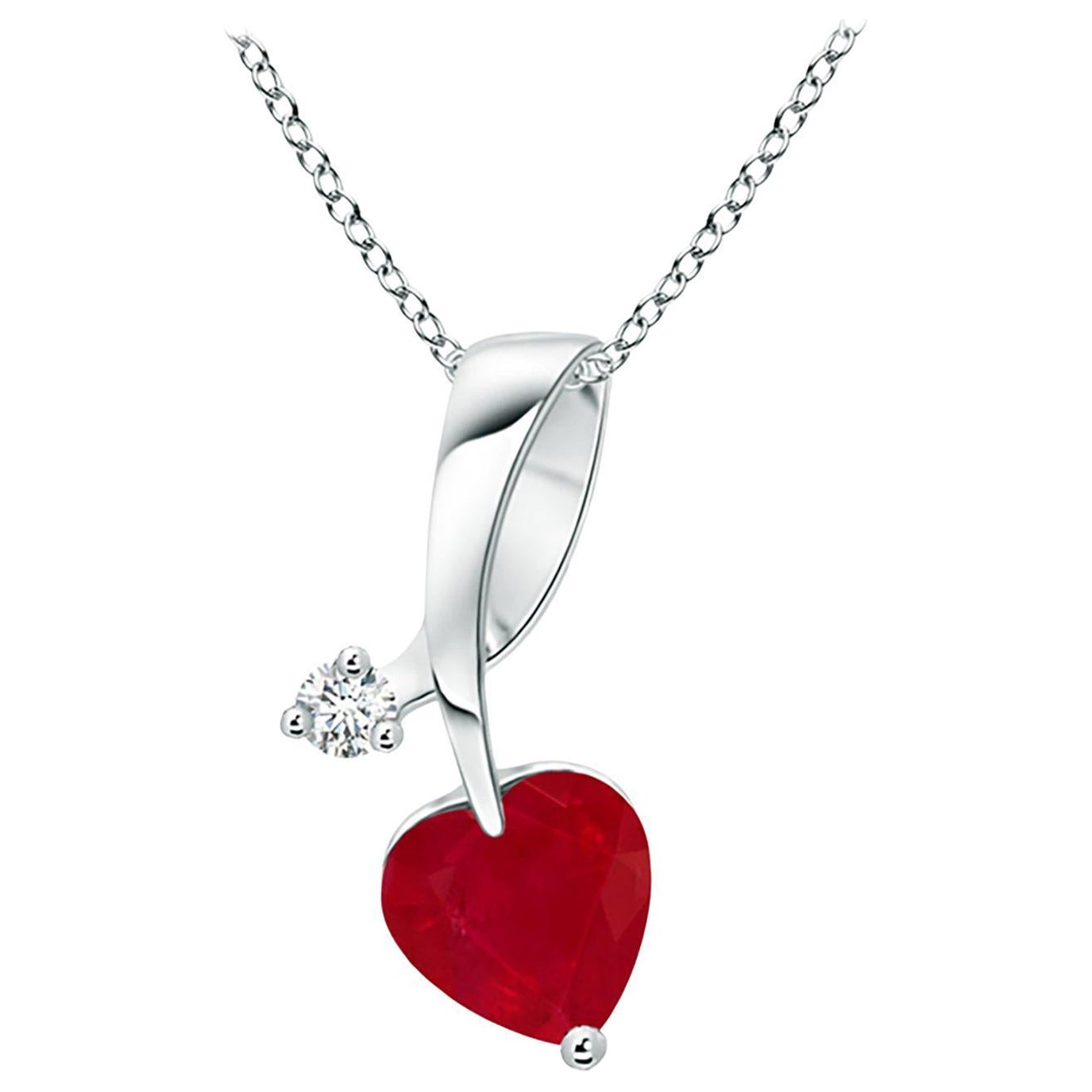 ANGARA Ciondolo di rubino naturale a forma di cuore da 0.55 carati con diamante in oro bianco