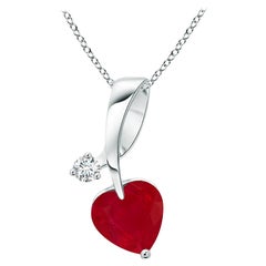 ANGARA Pendentif en or blanc avec rubis naturel en forme de cœur de 0,80 carat et diamants