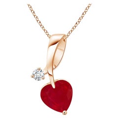 ANGARA Colgante de rubí natural en forma de corazón de 0,80 ct con diamante en oro rosa