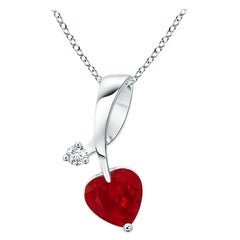 ANGARA Natural Heart-Shaped 0.55ct Ruby Pendant with Diamond in White Gold