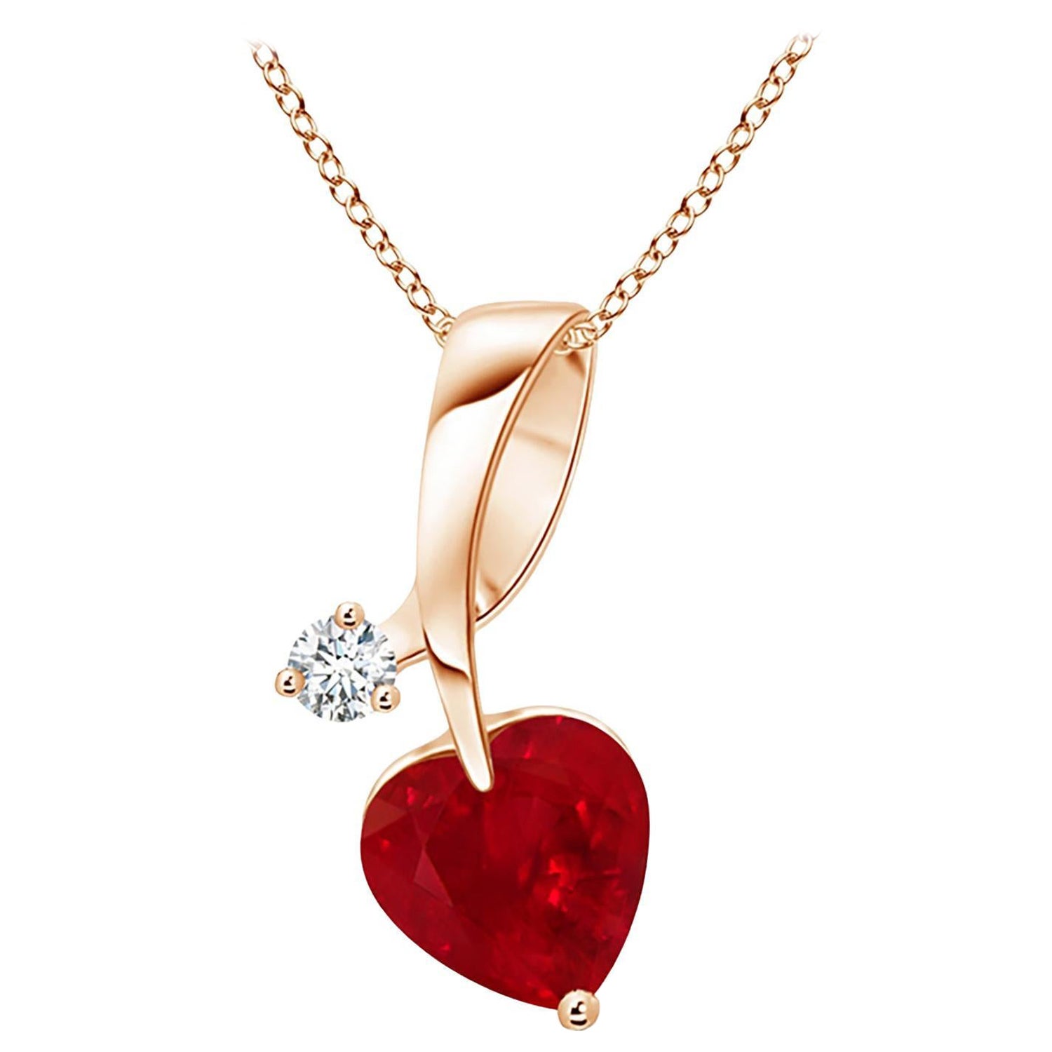 ANGARA Natural Heart-Shaped 0.80ct Ruby Pendant with Diamond in Rose Gold