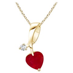 ANGARA Colgante de rubí natural en forma de corazón de 0,55 ct con diamante en oro amarillo