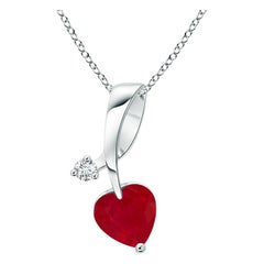 ANGARA Natural Heart-Shaped 0.55ct Ruby Pendant with Diamond in Platinum