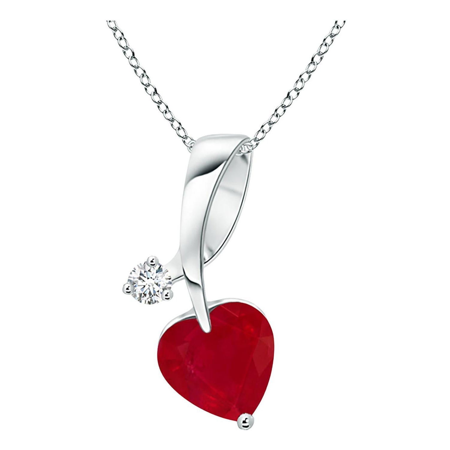ANGARA Natural Heart-Shaped 0.80ct Ruby Pendant with Diamond in Platinum