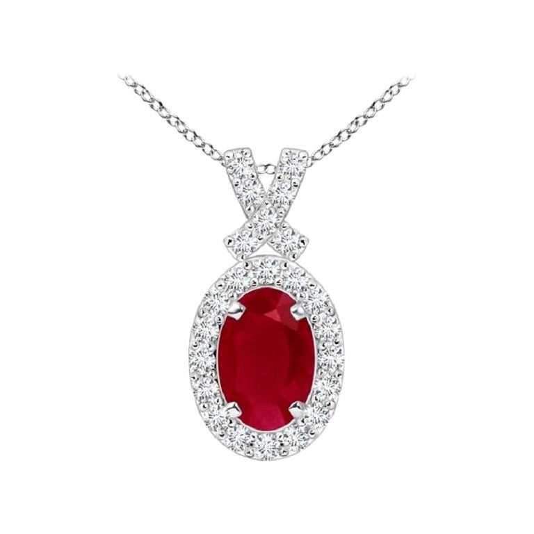 ANGARA Natural Vintage Style 0.60ct Ruby Pendant with Diamond Halo in Platinum For Sale