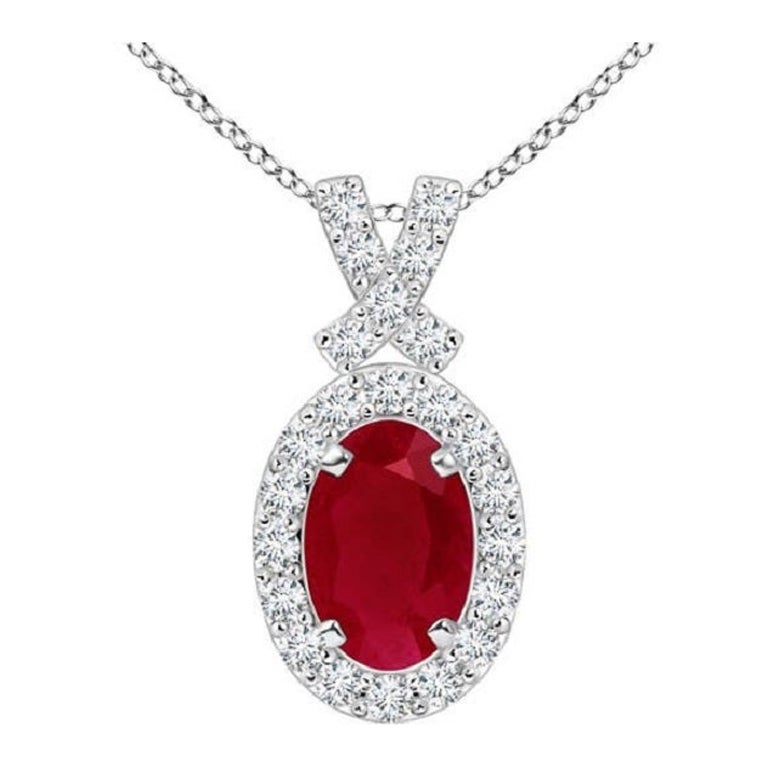 ANGARA Colgante de rubí natural estilo vintage de 0,60 ct con halo de diamantes en platino en venta