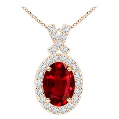 ANGARA Natural Vintage Style 1ct Ruby Pendant with Diamond Halo in 14K Rose Gold