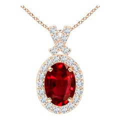 ANGARA Natürlicher Vintage-Anhänger im Vintage-Stil mit 1 Karat Rubin-Anhänger mit Diamant-Halo aus 14 Karat Roségold