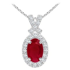 ANGARA Natural 0.60ct Ruby Pendant with Diamond Halo in 14K White Gold