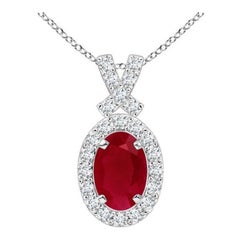 ANGARA Natürlicher 0,60 Karat Rubin-Anhänger mit Diamant-Halo aus 14 Karat Weißgold
