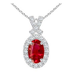 ANGARA Natürlicher Vintage-Anhänger im Vintage-Stil mit 0,60 Karat Rubin-Anhänger mit Diamant-Halo aus Platin