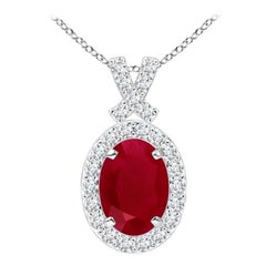 ANGARA Pendentif en or blanc 14 carats, rubis 1ct, style vintage naturel, avec halo de diamants