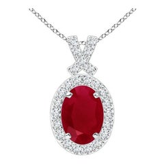 ANGARA Natürlicher Vintage-Anhänger im Vintage-Stil mit 1 Karat Rubin-Anhänger mit Diamant-Halo aus 14 Karat Weißgold