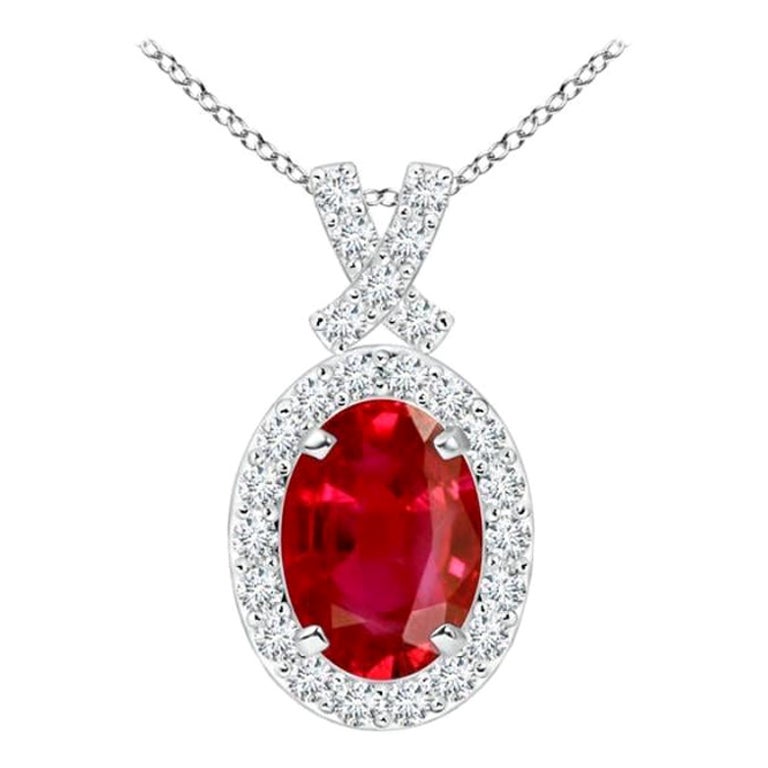 ANGARA Natural Vintage Style 1ct Ruby Pendant with Diamond Halo in Platinum For Sale