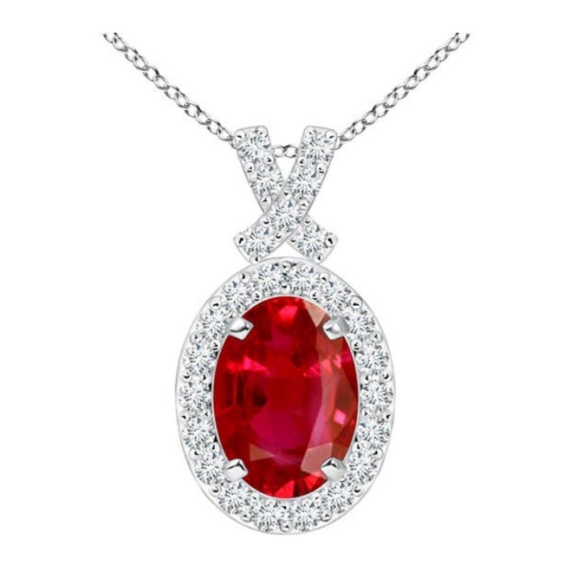 ANGARA Ciondolo di rubino naturale in stile vintage da 1 centesimo con diamante a raggiera in platino