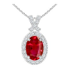 ANGARA Natürlicher Vintage-Anhänger im Vintage-Stil mit 1 Karat Rubin-Anhänger mit Diamant-Halo aus Platin