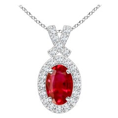 ANGARA Natural 0.60ct Ruby Pendant with Diamond Halo in 14K White Gold