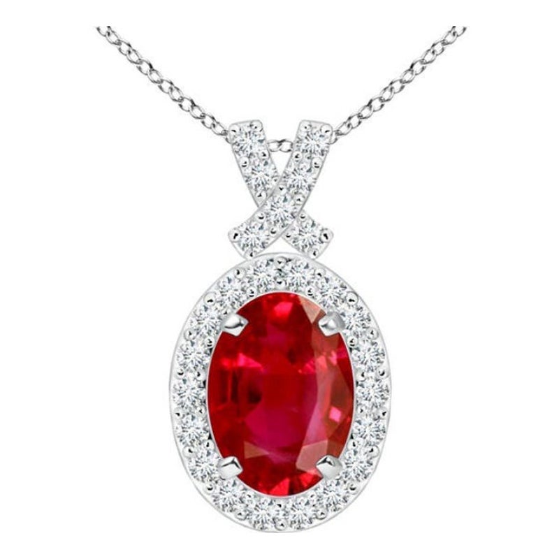 ANGARA Colgante de Rubí Natural Estilo Vintage de 1 ct con Halo de Diamantes en Oro Blanco de 14K