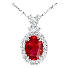 ANGARA Natürlicher Vintage-Anhänger im Vintage-Stil mit 1 Karat Rubin-Anhänger mit Diamant-Halo aus 14 Karat Weißgold