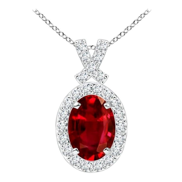 ANGARA Natural Vintage Style  1ct Ruby Pendant with Diamond Halo in Platinum For Sale