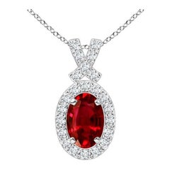 ANGARA Natürlicher 0,60 Karat Rubin-Anhänger mit Diamant-Halo aus 14 Karat Weißgold