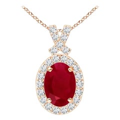 ANGARA Natural 1ct Ruby Pendant with Diamond Halo in 14K Rose Gold