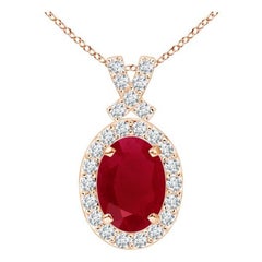 ANGARA Colgante de rubí natural de 1 ct con halo de diamantes en oro rosa de 14 quilates