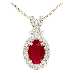 ANGARA Natürlicher 0,60 Karat Rubin-Anhänger mit Diamant-Halo aus 14 Karat Gelbgold