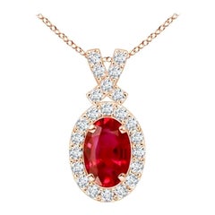 ANGARA Natural 0.60ct Ruby Pendant with Diamond Halo in 14K Rose Gold