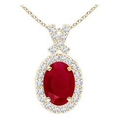 ANGARA Pendentif en or jaune 14 carats avec rubis naturel de 1 carat et halo de diamants