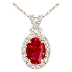 ANGARA Natural 1ct Ruby Pendant with Diamond Halo in 14K Rose Gold